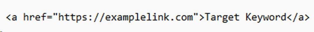 HTML code showing the syntax of an link's Anchor Text, which is one of the places to put keywords