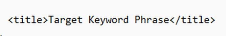 HTML code showing the syntax of the Title tag, which is one of the places to put keywords
